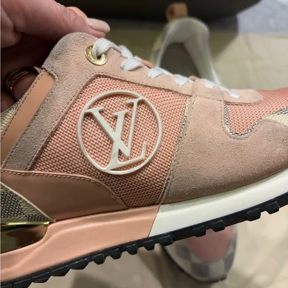 Louis Vuitton Pink and Damier Azur Run Away Sneakers - Picture 12 of 16